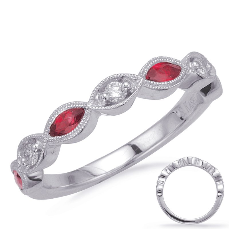 14KT White Gold Ruby and Diamond Band.