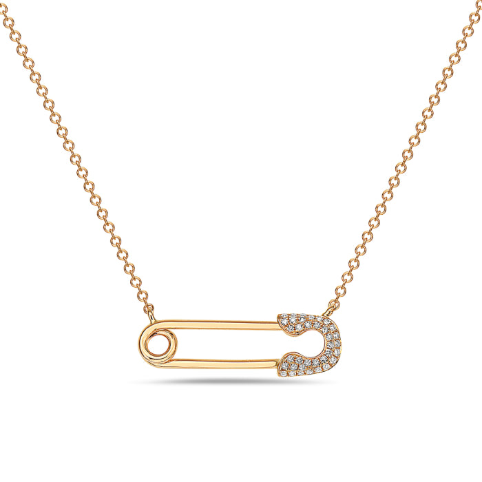 14KT Yellow Gold 18" 0.08CTW Diamond Safety Pin Necklace.