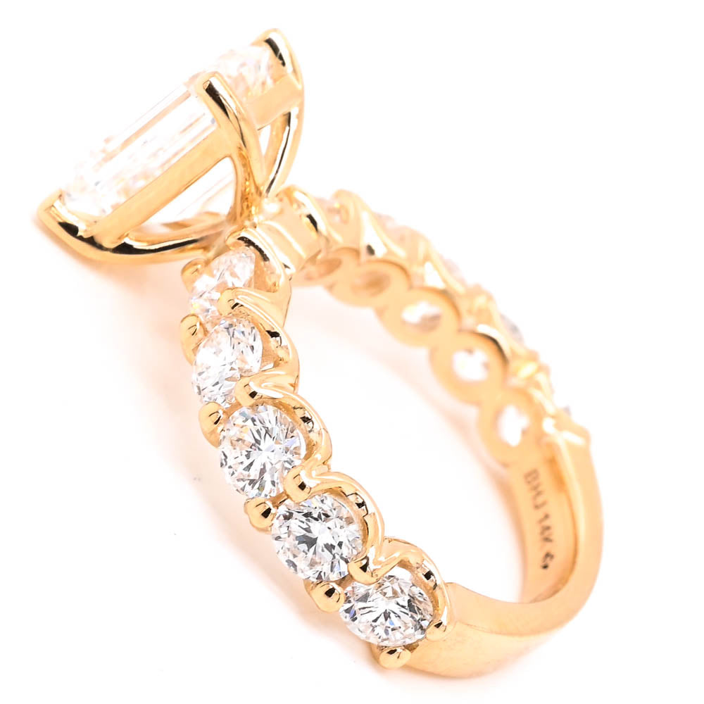 14KT Yellow Gold 4.10CTW Emerald Shape LAB Created Diamond Engagement Ring.