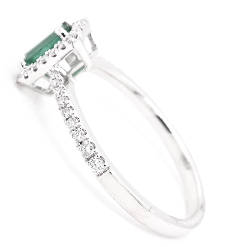 14KT White Gold 0.24CT Emerald  Halo Set Diamond Ring.