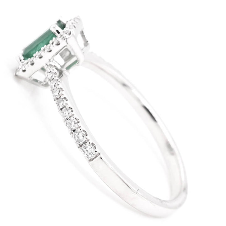 14KT White Gold 0.24CT Emerald  Halo Set Diamond Ring.