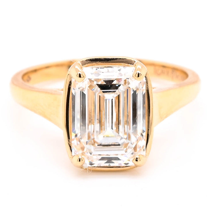 14KT Yellow Gold 3.00CT Cushion Cut Lab Created Vitage Inspired Solitaire Engagement Ring.