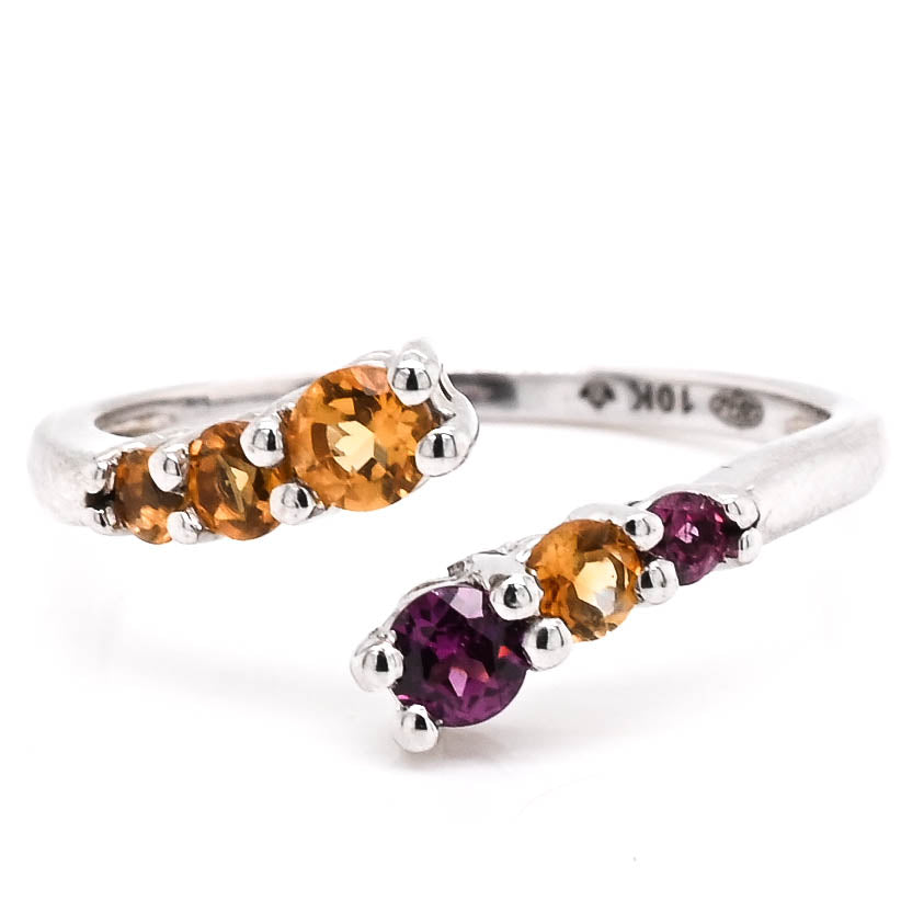 10KT White Gold Citrine & Pink Tourmaline Ring.