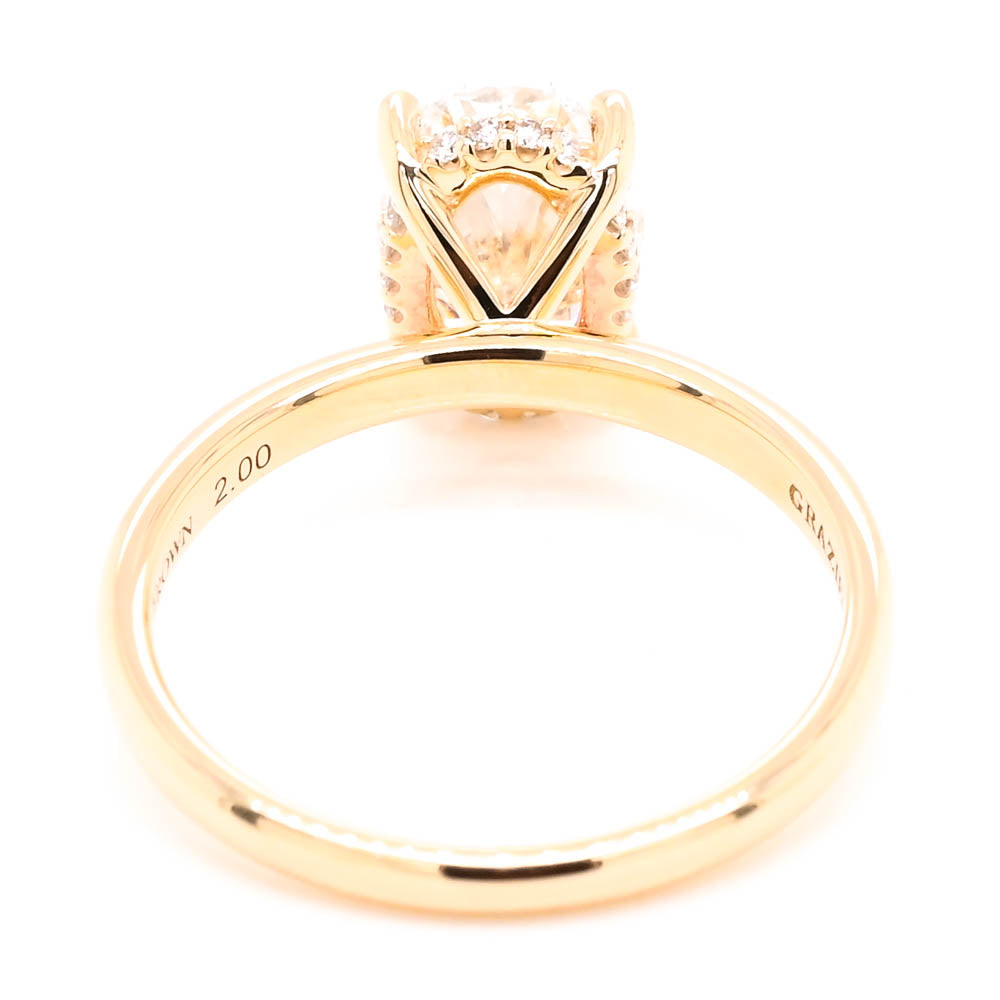 10KT Yellow  2.08CTW Oval Shape Lab Grown Diamond Hidden Halo Set Enagement Ring.