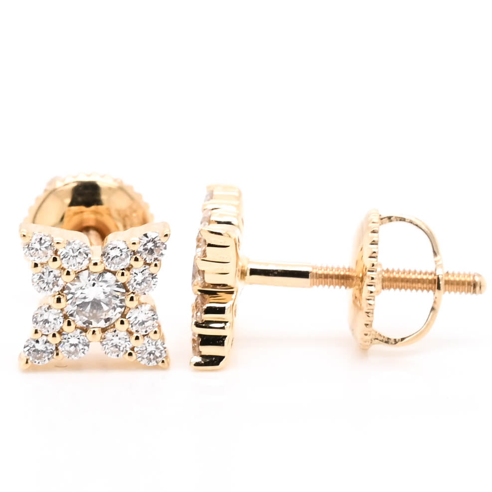 18KT Yellow Gold 0.45CTW Diamond Flower Stud Earrings.