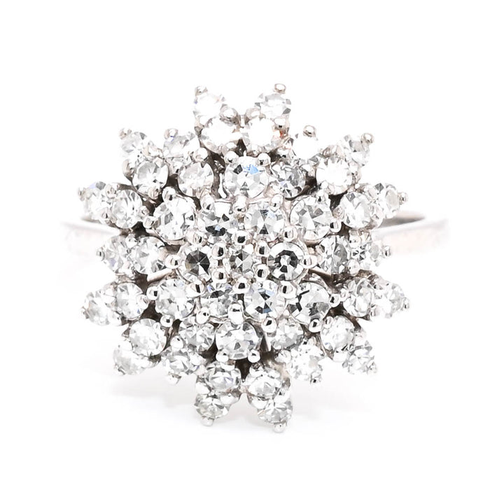 14KT White Gold 0.80CTW Diamond Cluster Celebration Ring.