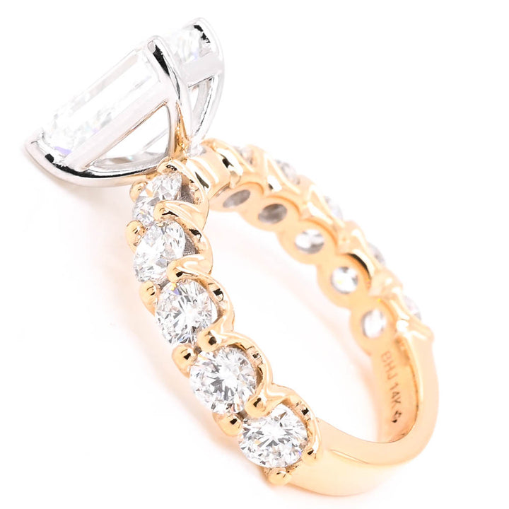 14KT Yellow & White Gold 4.10CTW Emerald Shape LAB Created Diamond Engagement Ring.