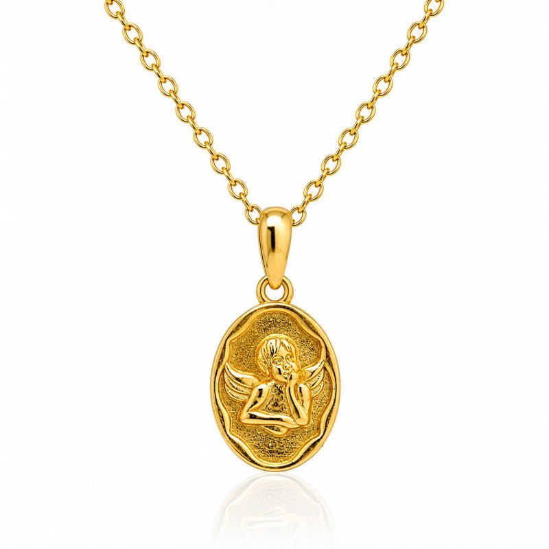 Graziella Sterling Silver Gold Vermeil Guardian Angel Charm Necklace