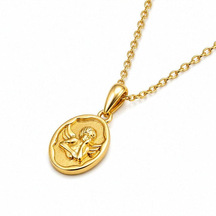 Graziella Sterling Silver Gold Vermeil Guardian Angel Charm Necklace