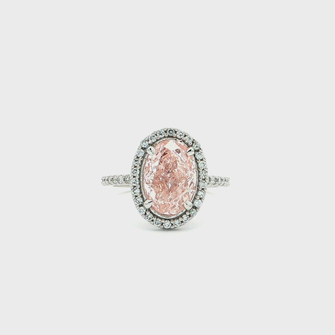 Graziella 14KT White Gold 3.35CTW Oval Shape Fancy Pink Modern Grown Diamond Engagement Ring.
