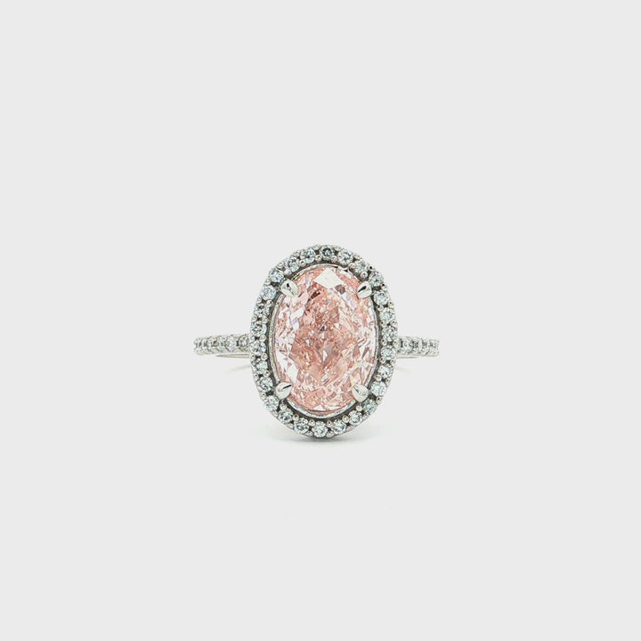 Graziella 14KT White Gold 3.35CTW Oval Shape Fancy Pink Modern Grown Diamond Engagement Ring.