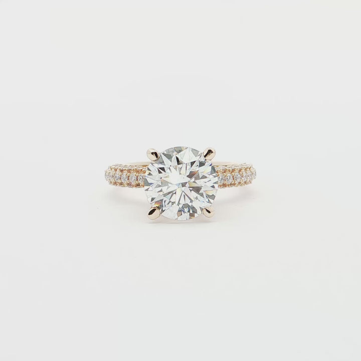 14KT Yellow Gold 3.75CTW Round Brilliant LAB Created Diamond Accented Engagement Ring.