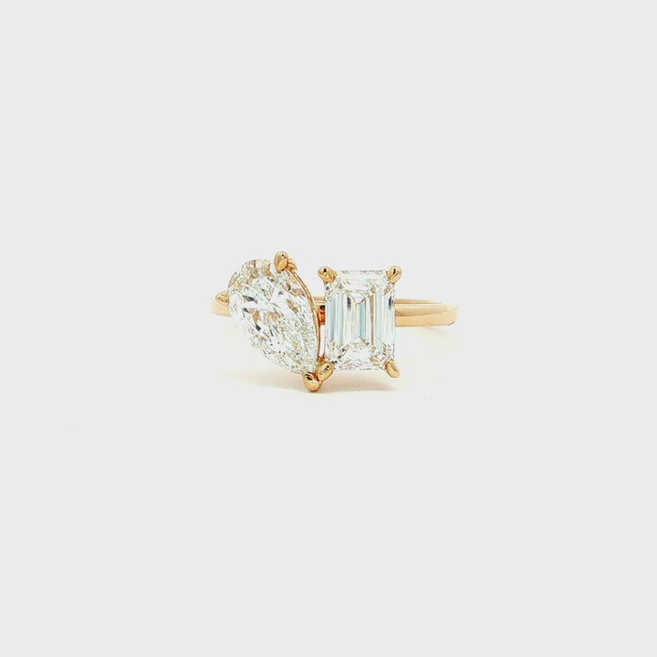 Graziella 14KT Yellow Gold 2.00CTW Pear &amp; Emerald Shape Modern Grown Diamond Engagement Ring.
