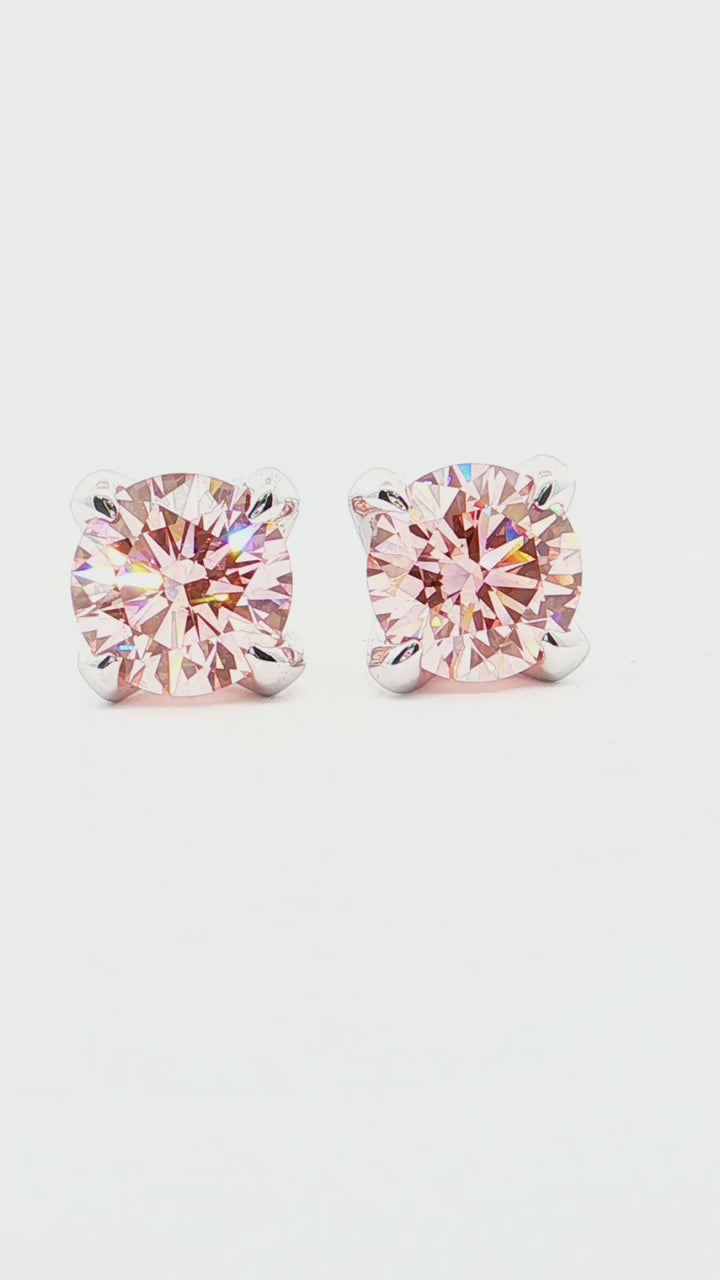 14KT White Gold 2.00CTW Round Brilliant LAB Created Fancy Pink Stud Earrings.