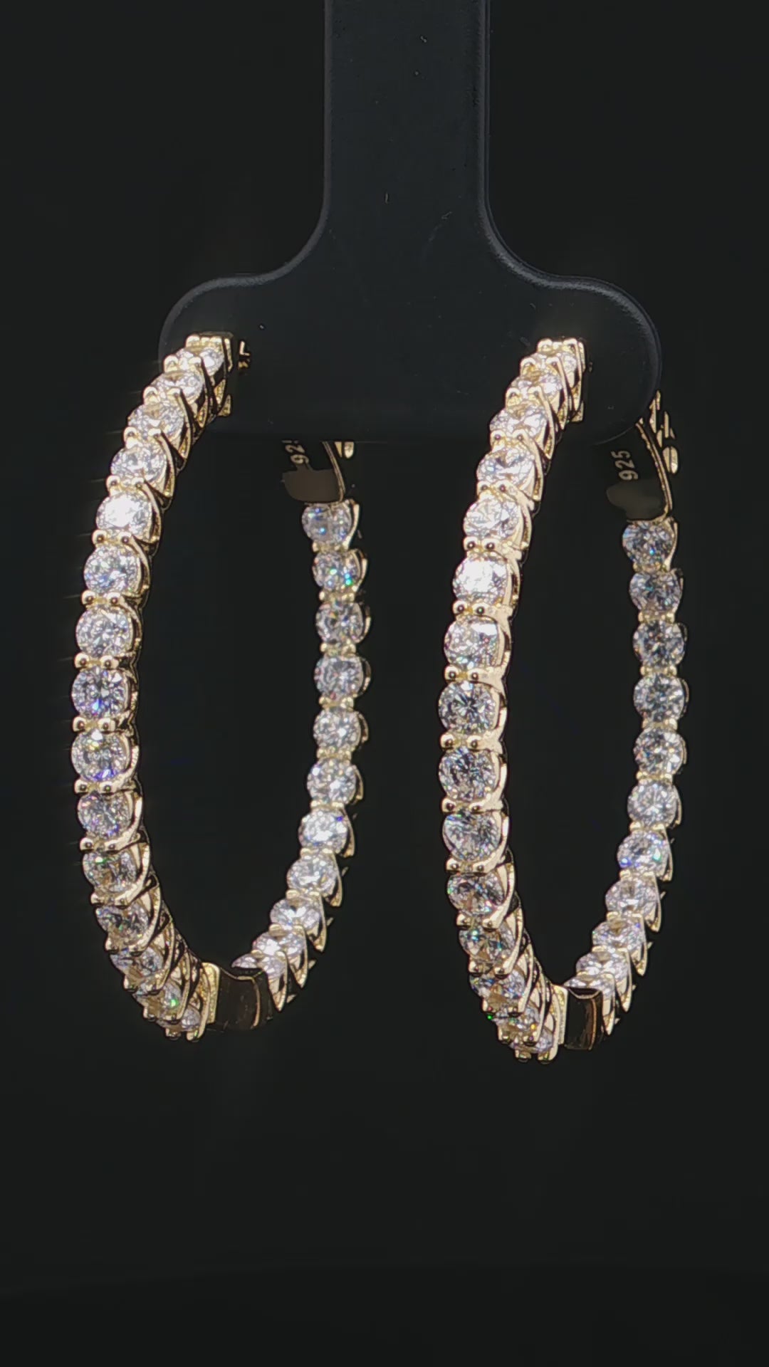 Black Friday 2025 Special Sterling Silver Gold Vermeil 35mm Cubic Zirconia Hoop Earrings.