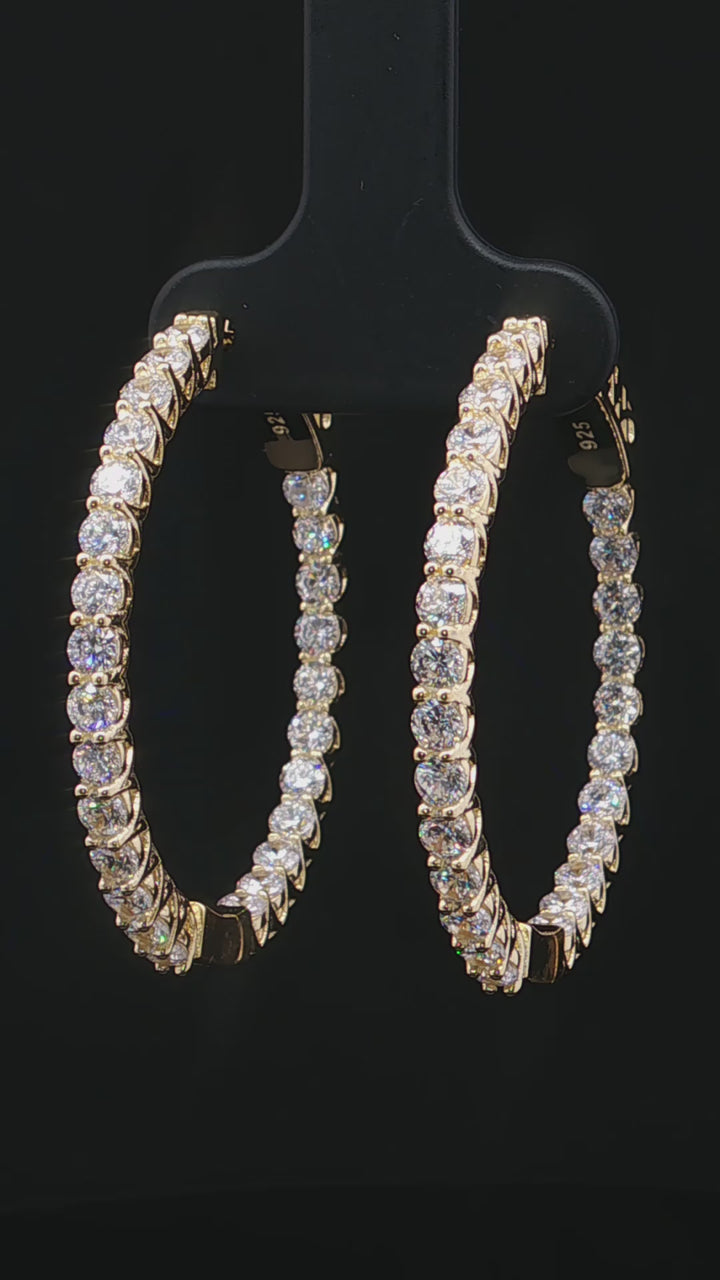 Black Friday 2025 Special Sterling Silver Gold Vermeil 35mm Cubic Zirconia Hoop Earrings.