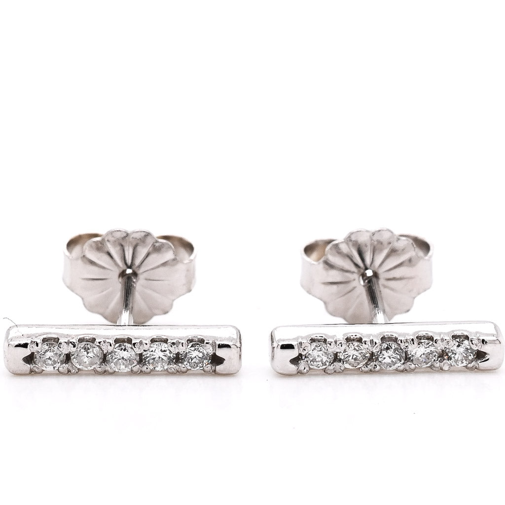 Graziella Originals 14KT White Gold 0.12 Bar Style Post Back Diamond Earrings